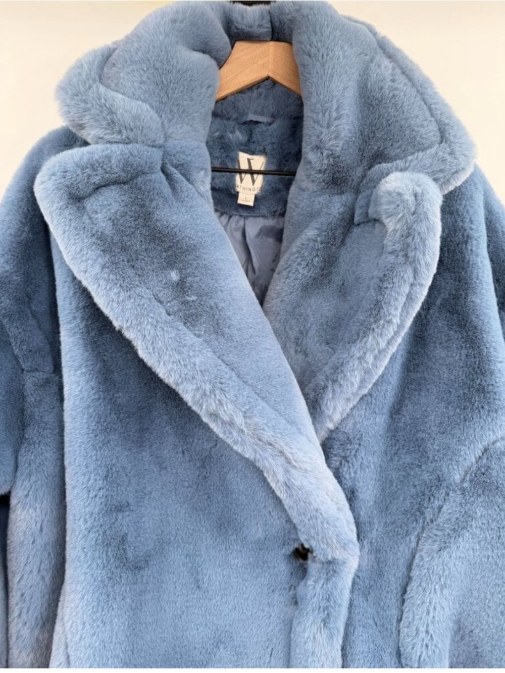 Worthington Plush Faux Fur Teddy Coat in Dusty Slate Blue